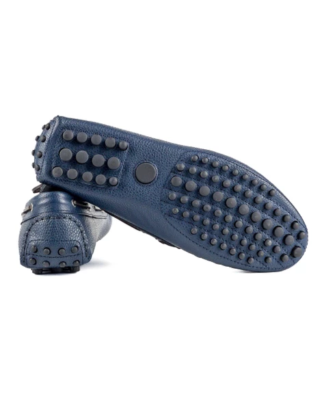 Side Lacivert Hakiki Deri Erkek Loafer Ayakkabı - Resim 3