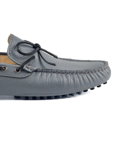 Side Gri Hakiki Deri Erkek Loafer Ayakkabı - Resim 5