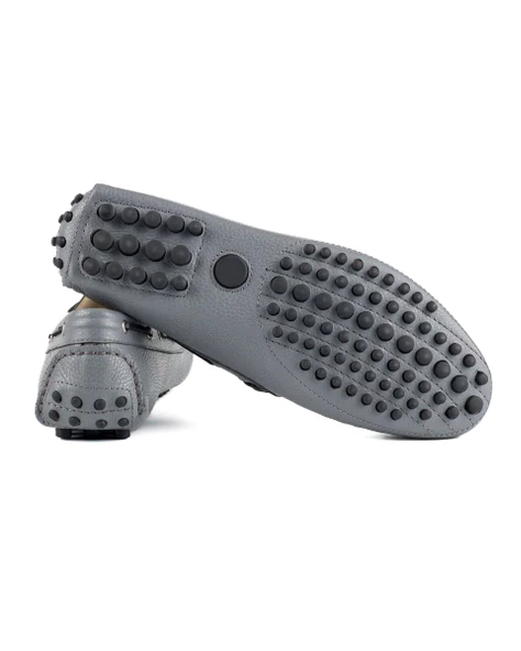 Side Gri Hakiki Deri Erkek Loafer Ayakkabı - Resim 3