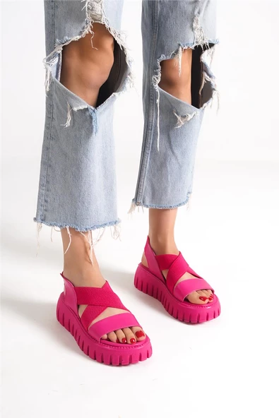 Minga Ortopedik Yüksek Taban Pembe Kadın Sandalet - Resim 2