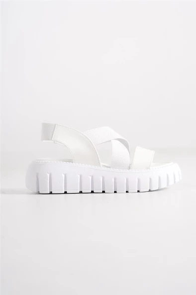 Minga Ortopedik Yüksek Taban Beyaz Kadın Sandalet - 3