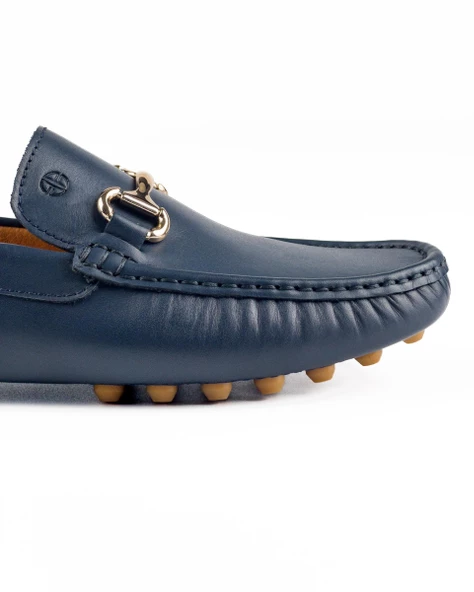 Gordion Lacivert Hakiki Deri Erkek Loafer Ayakkabı - Resim 5
