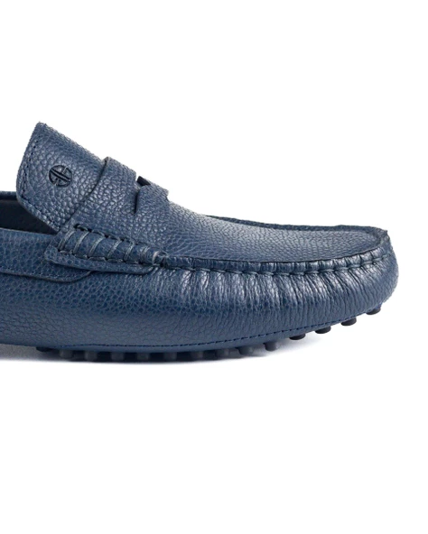 Sardes Lacivert Hakiki Deri Erkek Loafer Ayakkabı - Resim 5