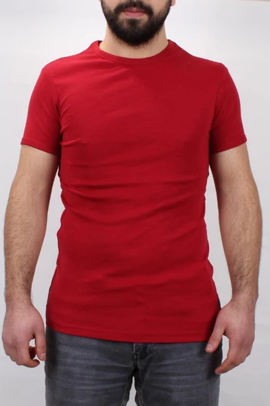 4604 KIRMIZI BİSİKLET YAKA  ERKEK TSHIRT - 2