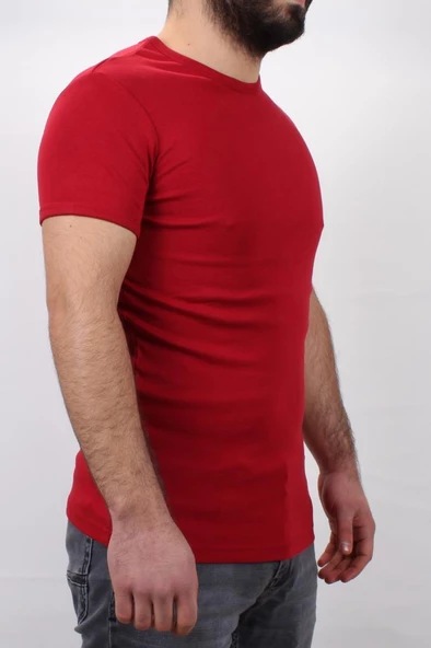4604 KIRMIZI BİSİKLET YAKA ERKEK TSHIRT - 3