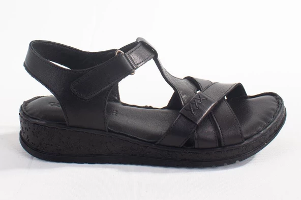 Dagoster DZA07-60021011 Siyah Günlük Ortopedik Deri Kadın sandalet - 3