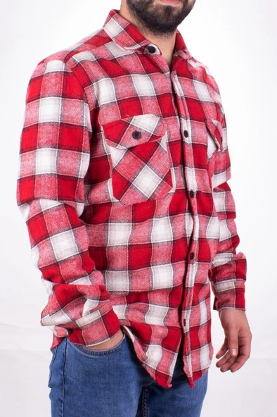 Dagoster DMG23-126465 Kırmızı Günlük Çift Cep Kapaklıı Ekose Oduncu Regular Erkek Gömlek - 2