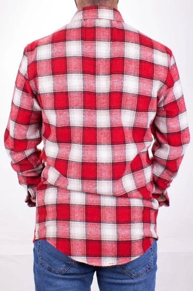 Dagoster DMG23-126465 Kırmızı Günlük Çift Cep Kapaklıı Ekose Oduncu Regular Erkek Gömlek - 4