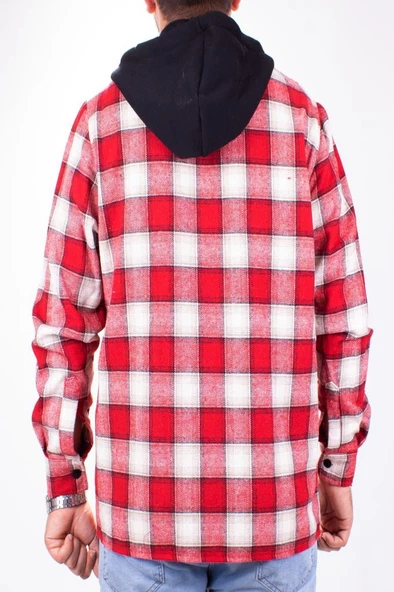 Dagoster DMG23-193714 Kırmızı Günlük Kapüşonlu Oversize Oduncu Erkek Gömlek - 4