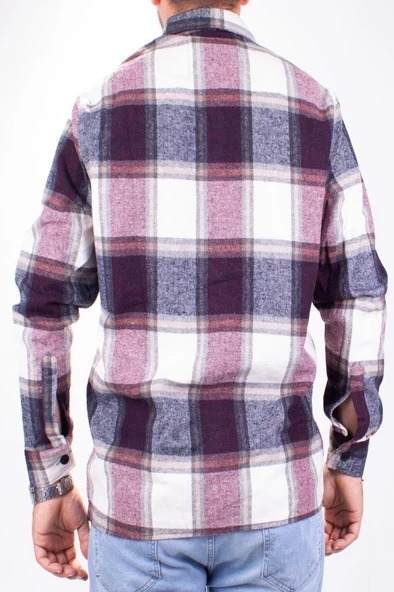 Dagoster DMG23-194635 Bordo Günlük Tek Cep Ekose Oduncu Oversize Erkek Gömlek - 4