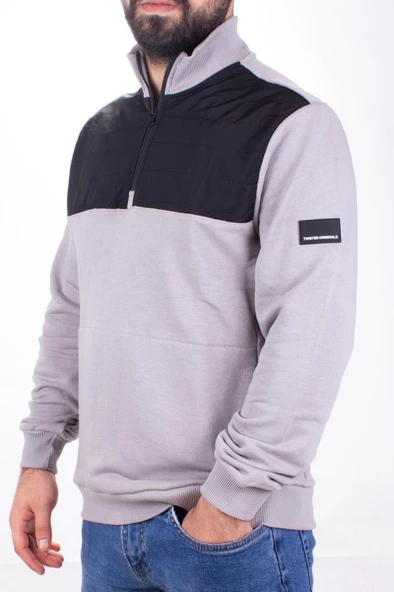 Twister 1908 Gri Yarım Fermuarlı Dik Yaka Erkek Sweatshirt