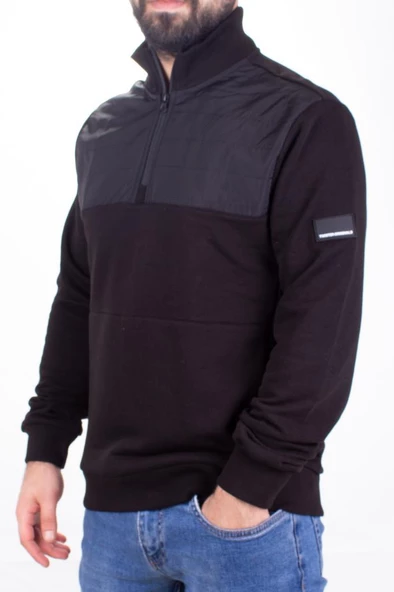 Twister 1908 Siyah Yarım Fermuarlı Dik Yaka Erkek Sweatshirt