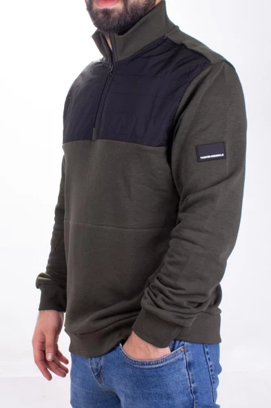 Twister 1908 Haki Yarım Fermuarlı Dik Yaka Erkek Sweatshirt