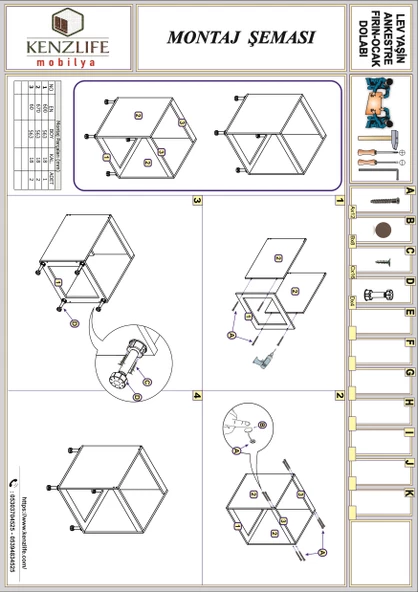 Kenzlife ankastre modülü kabini lev yaşin gri 89-81*60*56 fırın ocak dolabı ayarlı ayaklı - Resim 4
