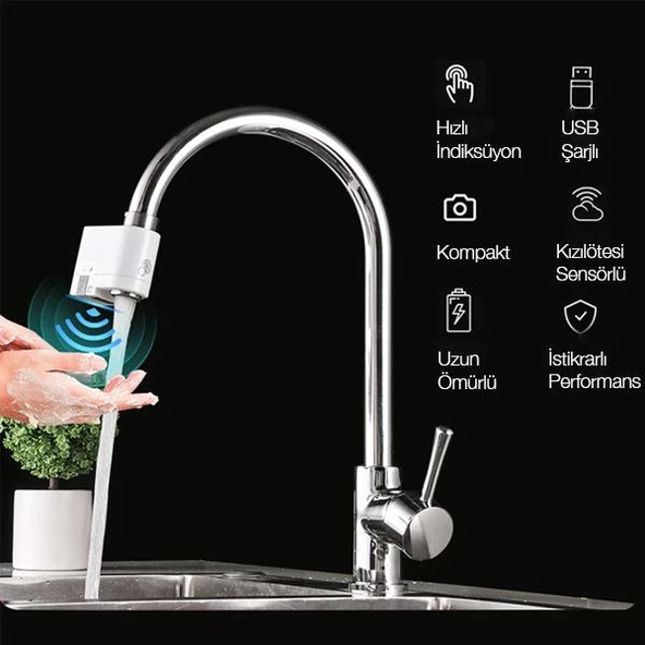 Polham Şarjlı Tam Otomatik Akıllı Sensörlü Musluk Başlığı Su Tasarruflu Musluk Başlığı Hareket Algılamalı - 2