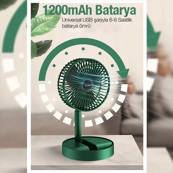 Polham 1200mAh Dokunmatik Ultra Hızlı ve Sessiz Masaüstü Vantilatör, Katlanabilir, Portatif, Taşınabilir Fan - 2
