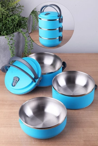 3 Katlı Sızdırmaz Yemek Termosu Sefer Tası Saklama Kabı - 7