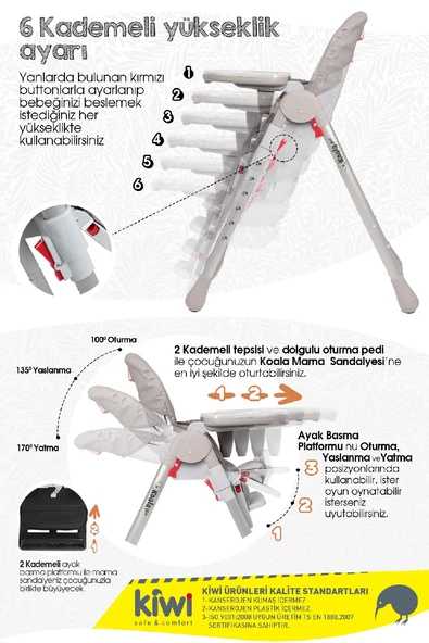 Kiwi Koala All in One Katlanır Tekerlekli Mama Sandalyesi Mavi - 6