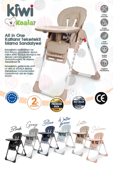 Kiwi Koala All in One Katlanır Tekerlekli Mama Sandalyesi Mavi - 2