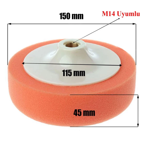 Pasta Cila Polisaj Süngeri Zımpara Tabanlı Turuncu 150 mm+Oto Pastası+M14 Matkap Aparatı (15 PARÇA SET) - 2