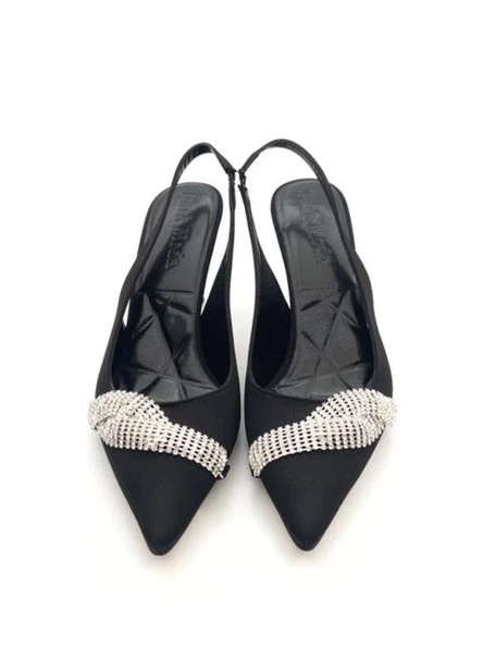 Potinonline K101 Kadın Arkası Açık Taşlı Ayna Ökçe Topuklu Ayakkabı - 2