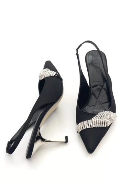 Potinonline K101 Kadın Arkası Açık Taşlı Ayna Ökçe Topuklu Ayakkabı - 3