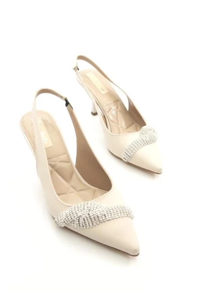 Potinonline K101 Kadın Arkası Açık Taşlı Ayna Ökçe Topuklu Ayakkabı - 5