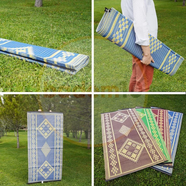 Plastik Hasır Halı Kilim Piknik Cami Park Plaj Bahçe Balkon Teras Kamp Outdoor Karavan Mat 90x180 cm - 6