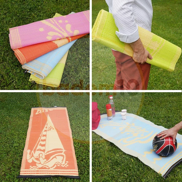 Plastik Hasır Halı Kilim Piknik Cami Park Plaj Bahçe Balkon Teras Kamp Outdoor Karavan Mat 60x140 cm - 2