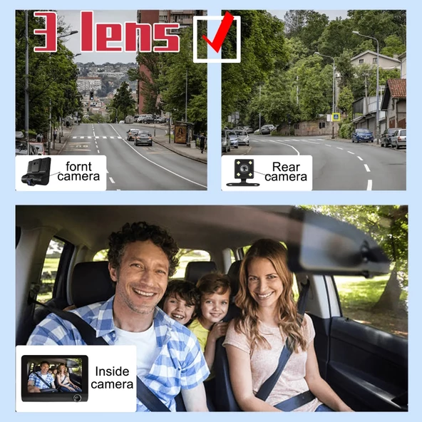 Concord  C-657 Araç İçi Kamera 3 Kameralı (Yol + Araç İçi+ Arka) FHD Video Kayıt Mikrofonlu Türkçe - Resim 2