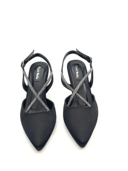 Potinonline K710 Kadın Saten Taşlı Arkası Açık Küçük Topuk Abiye Ayakkabı - 2