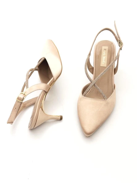 Potinonline K710 Kadın Saten Taşlı Arkası Açık Küçük Topuk Abiye Ayakkabı - 8