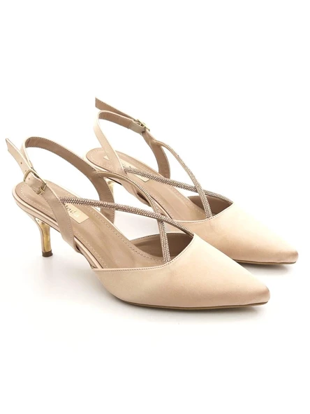 Potinonline K710 Kadın Saten Taşlı Arkası Açık Küçük Topuk Abiye Ayakkabı - 6