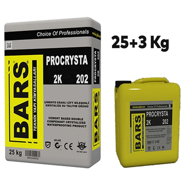 Bars 202 Procrysta 25+3 Kg Çimento Akrilik Esaslı Çift Bileşenli Kristalize Su Yalıtım Ürünü