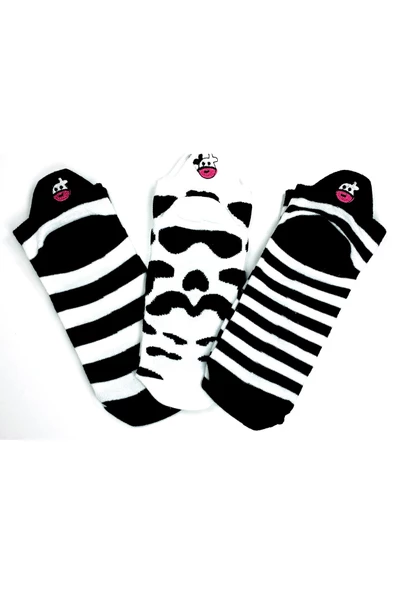 3 Çift İnek Temalı Pamuklu Yumuşak Kadın Bilek Çorap - Resim 2