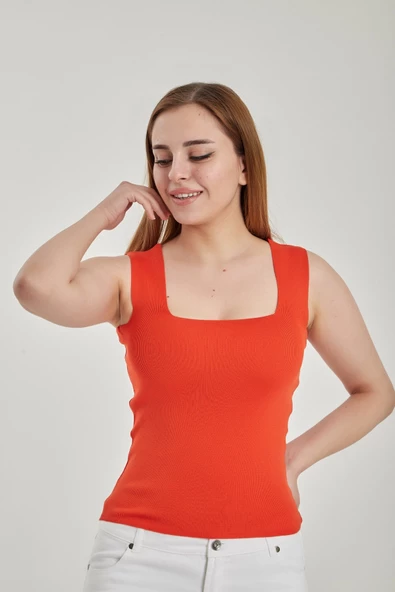 Modatalika Kadın Kare Yaka Crop Triko Bluz - Resim 9