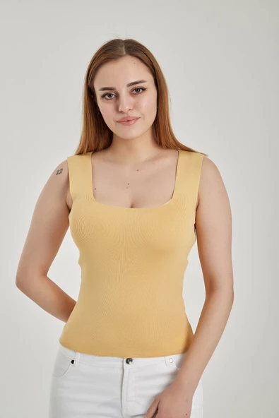 Modatalika Kadın Kare Yaka Crop Triko Bluz - Resim 2