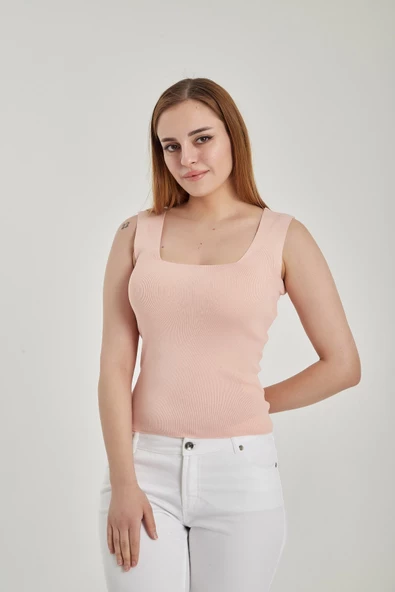 Modatalika Kadın Kare Yaka Crop Triko Bluz - Resim 7