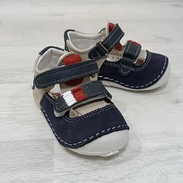 Fiyra 8002 Lacivert-Beyaz  Hakiki Deri Ortapedik İlk Adım Bebe Ayakkabı - 2