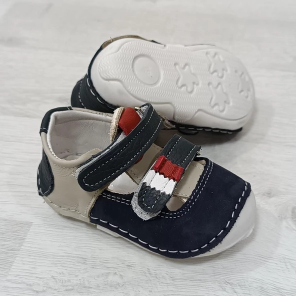 Fiyra 8002 Lacivert-Beyaz  Hakiki Deri Ortapedik İlk Adım Bebe Ayakkabı - 5