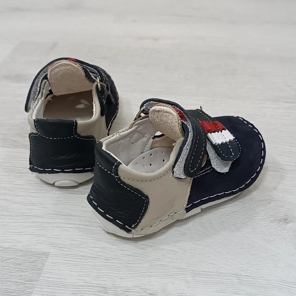Fiyra 8002 Lacivert-Beyaz  Hakiki Deri Ortapedik İlk Adım Bebe Ayakkabı - 3