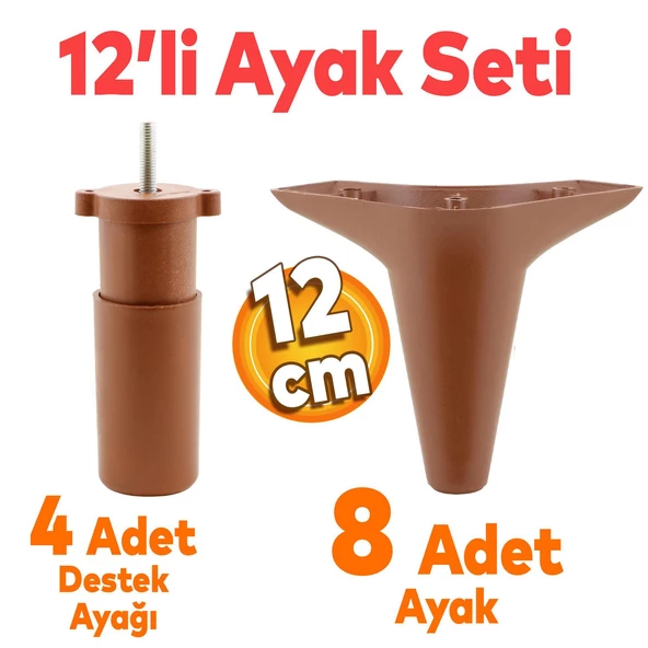 Aspen 12'li Set Mobilya Kanepe Koltuk Tv Ünitesi Baza Ayağı Ayakları Destek 12 Cm Robot Süpürge
