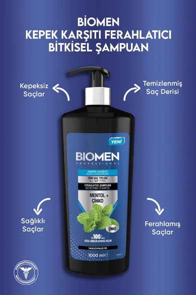 Biomen Professional Mentol&çinko Kepek Karşıtı Ferahlatıcı Şampuan 1000 Ml - 3