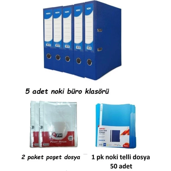 Noki Mavi Geniş Klasör Plastik 5 Adet, 1 Paket Telli Dosya ve Poşet Dosya 2 Paket ( OFİS SETİ ) - 2