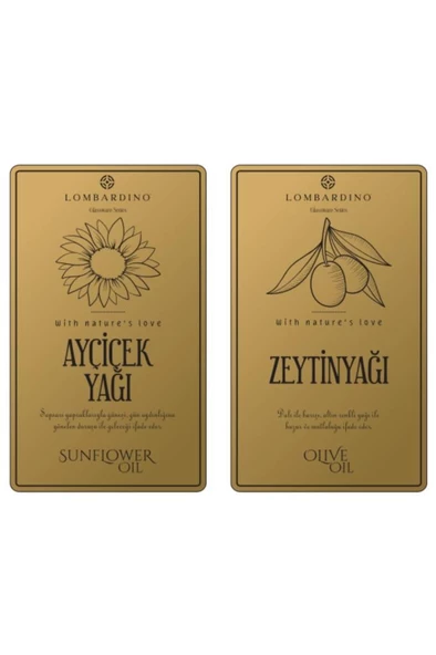 Digithome Lombardino 2 Adet Zeytinyağı ve Ayçicek Yağı Etiketi Sticker Seti 11x6,6 Cm Gold