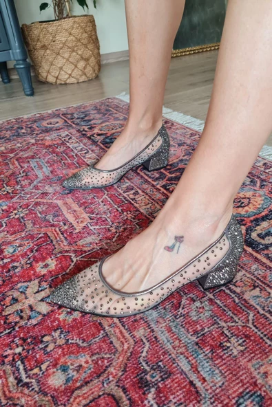 135 5335 Topukla Kadın Kalın Topuklu Taşlı Tül Abiye Ayakkabı - 9