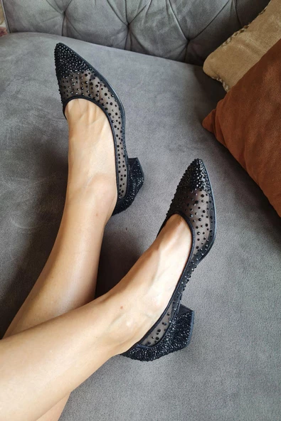 135 5335 Topukla Kadın Kalın Topuklu Taşlı Tül Abiye Ayakkabı - 12