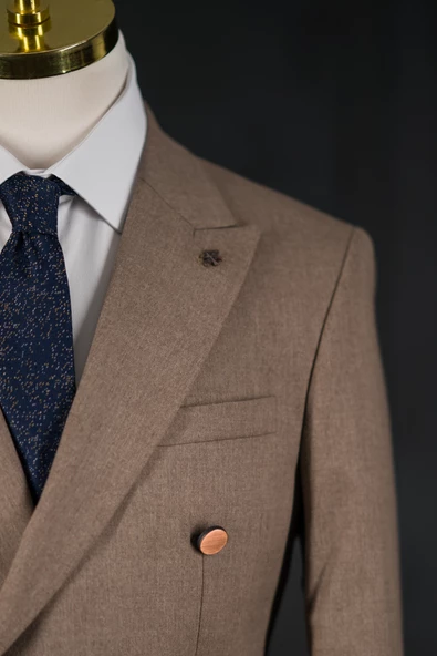 Regular Fit Torba Cep Çift Yırtmaç Astarlı Erkek Kruvaze Takım Elbise - 4