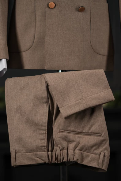 Regular Fit Torba Cep Çift Yırtmaç Astarlı Erkek Kruvaze Takım Elbise - 5