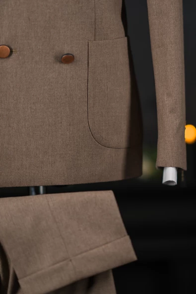 Regular Fit Torba Cep Çift Yırtmaç Astarlı Erkek Kruvaze Takım Elbise - 6